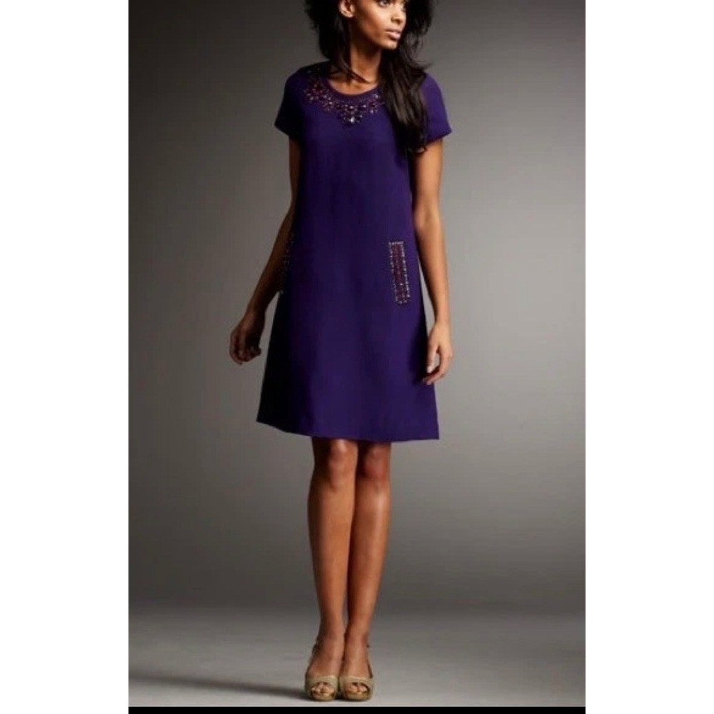 Kate Spade Gail Jeweled Purple Wool Blend Shift Dress Cocktail Size 10